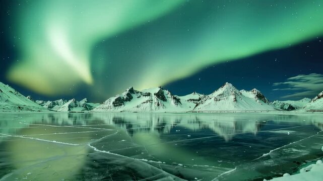 Aurora borealis dancing over snow-capped mountains reflecting vibrant night sky colors
