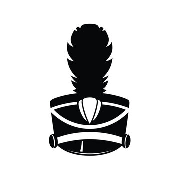 Black silhouette icon of a traditional marching band hat with a tall plume feather ornament