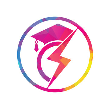 Graduation Cap Thunder Polygon Education Vector Logo Icon