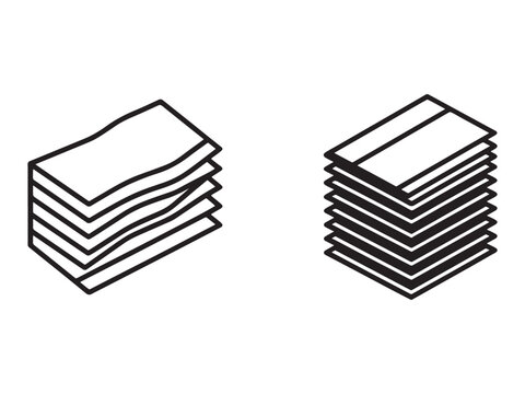 Two stacks of papers with wavy and straight edges in black outline on white background