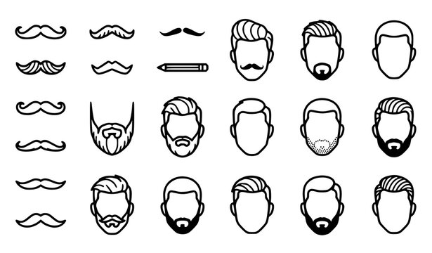 Male grooming icon set black and white beard moustache vector collection