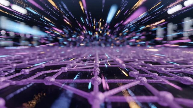 Abstract Digital Network Grid with Light Streaks.