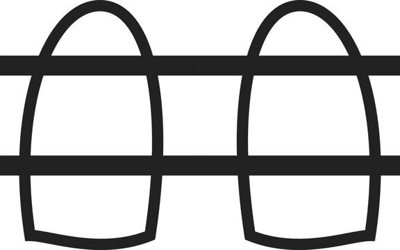 Minimalist black and white line art of pair of protective athletic sports shin guards illustration