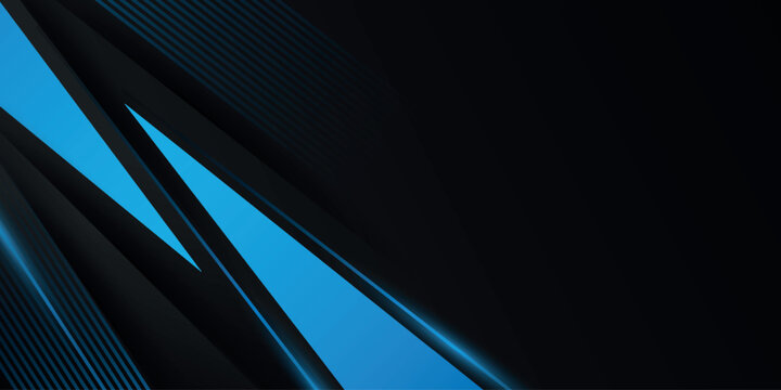 Dark gray gradient abstract background with blue geometric shapes and glowing diagonal lines. Modern and futuristic design with elegant light and shadow lines effect. EPS. 3