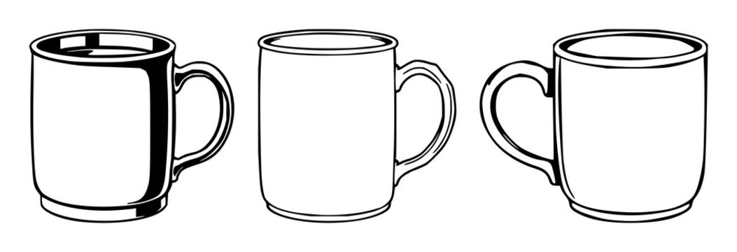 Copper mule mug set with black line art on white background featuring copper mug, line illustration, silhouette with metal and drinkware