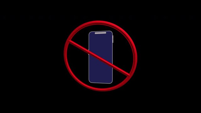 No phone allowed 3D icon Animation. Alpha matte with transparent background 4K resolution.