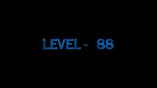 Level 88 gaming screen with blue neon text showing progress and achievement in digital software