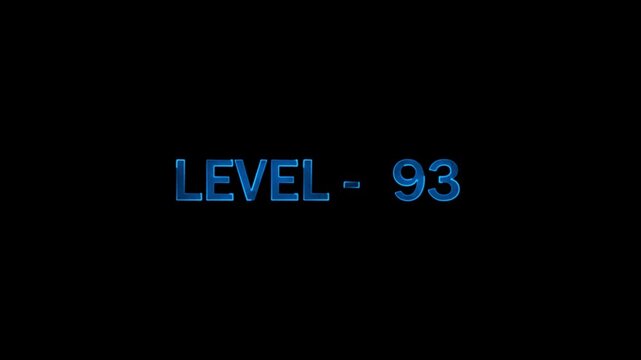 Level ninety three blue sign glowing in darkness with motion background for gaming development