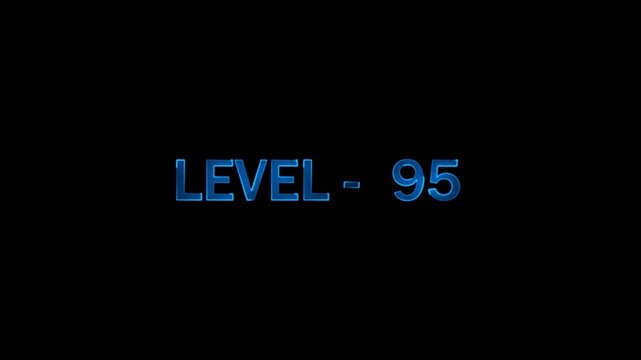 Animated text displaying level 95 on a black background, futuristic sci-fi style, motion graphic