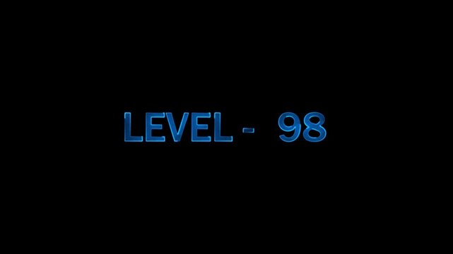 Level ninety eight blue neon glowing text animation against dark background for game interface