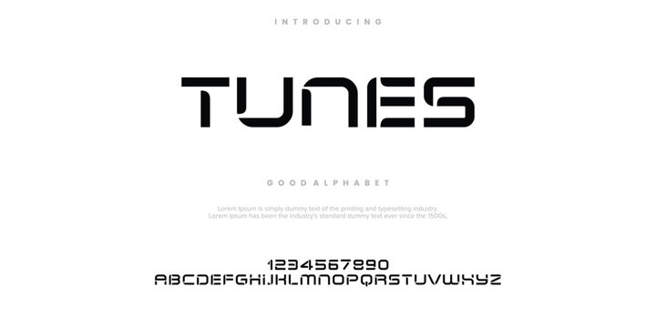 Tunes Abstract minimal modern alphabet fonts. Typography technology vector illustration