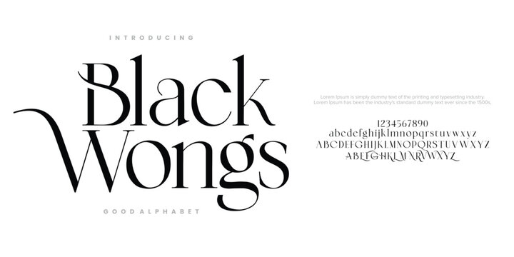 Black Wongs Abstract Fashion font alphabet. Minimal modern urban fonts for logo, brand etc. Typography typeface uppercase lowercase and number. vector illustration