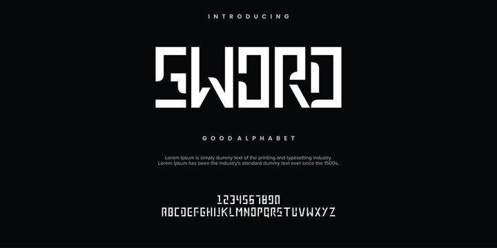 Sword Modern abstract digital alphabet font. Minimal technology typography, Creative urban sport fashion futuristic font and with numbers. vector illustration