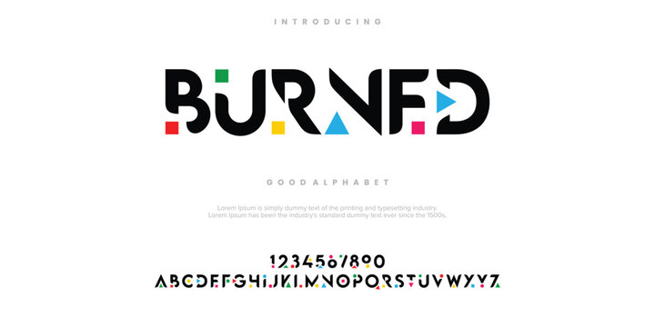 Burned Modern abstract digital alphabet font. Minimal technology typography, Creative urban sport fashion futuristic font and with numbers. vector illustration
