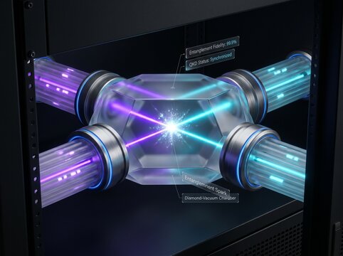 Quantum Entanglement Communication Chamber with Diamond Vacuum Core and Synchronized QKD Network System