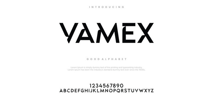 Vamex Abstract minimal modern alphabet fonts. Typography technology vector illustration