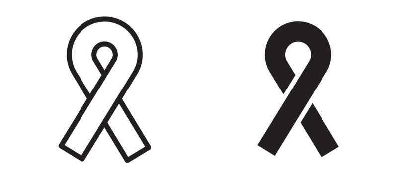 Cancer ribbon icon In Flat and stroke Style Vector For App, UI, Websites. Black Vector Illustration.