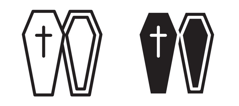 Coffin icon In Flat and stroke Style Vector For App, UI, Websites. Black Vector Illustration.