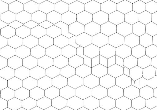 Intricate geometric pattern featuring a repeating honeycomb structure composed of thin black lines that create a complex and modern visual texture isolated on transparent background