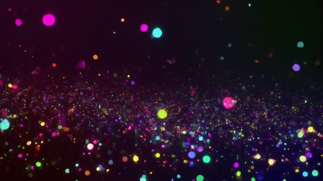 Multicolored Sparkling Particle Cloud with Bokeh Light Effects on Dark Background 4k