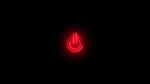 Glowing neon red color power button icon animation technology shutdown screen turn on off button stop startup computer and mobile phone electric futuristic on black background 