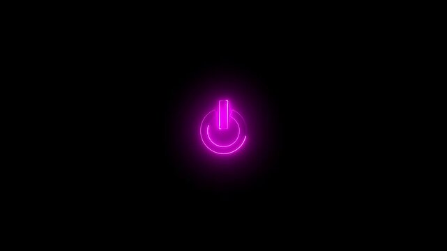 Glowing neon pink color power button icon animation technology shutdown screen turn on off button stop startup computer and mobile phone electric futuristic on black background 