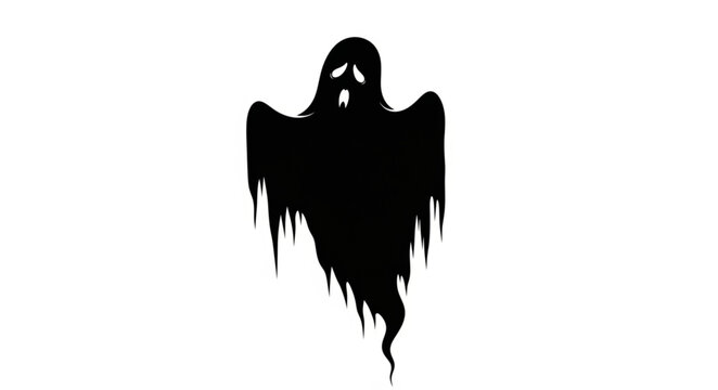 Black silhouette of a spooky ghost with tattered edges.