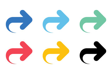 Fototapeta premium Set of six colorful curved arrow icons arranged in a grid format for digital interface design and user experience navigation elements on a clean white background