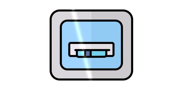 Animated ATM icon with a moving credit card. The card moves linearly, sliding smoothly out of the machine's slot and then back inside in a recurring loop, symbolizing a transaction. alpha channel