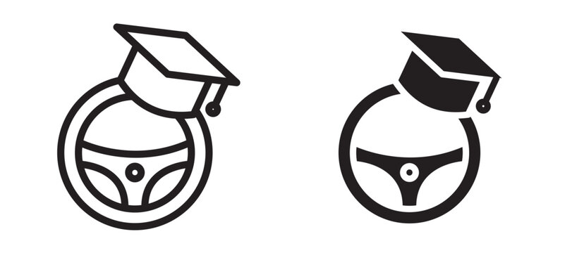 Driving school icon In Flat and stroke Style Vector For App, UI, Websites. Black Vector Illustration.
