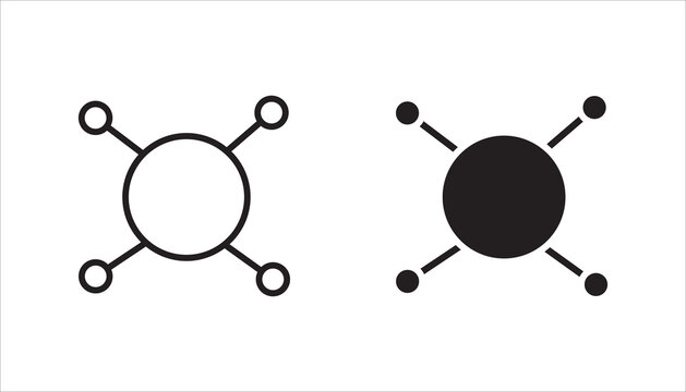 Outline icon of a central network hub with connected nodes representing communication, networking, data sharing, and connectivity systems.