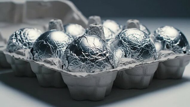 Shiny Silver Eggs in Carton - A Metallic Easter Treat.