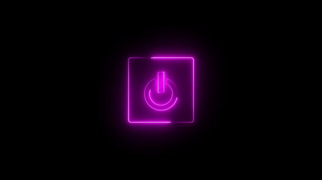 Glowing neon pink color power button icon animation technology shutdown screen turn on off button stop startup computer and mobile phone electric futuristic on black background 