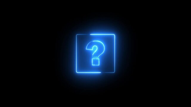 Glowing neon blue color question mark sign icon animation quiz confusion mark punctuation interrogative sign education exam sign symbol on black background
