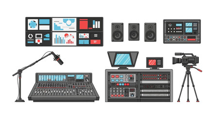 Broadcast Studio Equipment: Mixing Console, Camera, Monitors, Speakers © M