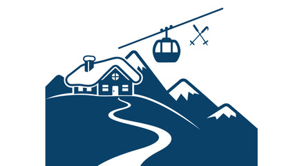 Ski resort mountain cabin with cable car and snowy peaks, winter travel concept © hana
