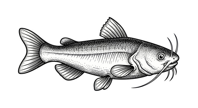 Detailed Illustration of a Catfish with Whiskers