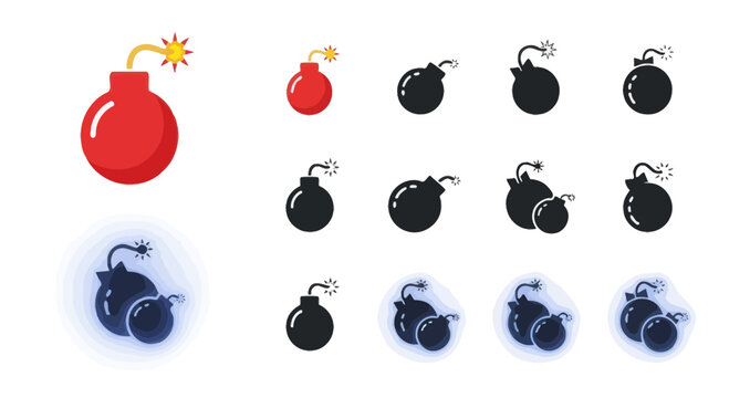 Explosive Bomb Icons Set - Danger, Explosion, Warning Symbols