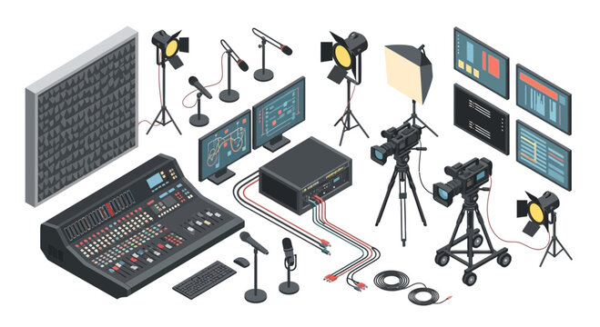 Broadcast Production Equipment Isometric Illustration