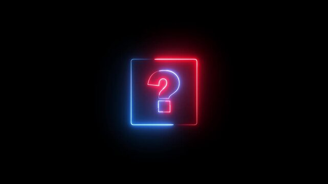Glowing neon red and blue color question mark sign icon animation quiz confusion mark punctuation interrogative sign education exam sign symbol on black background
