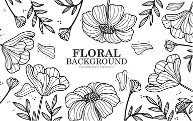 Elegant hand-drawn floral background with delicate flowers and leaves in black and white. © DKS VECTOR