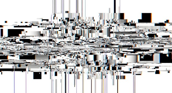 White digital glitch and data distortion pattern. Minimalist signal error and technical bug. Abstract geometric pixel noise on a white background