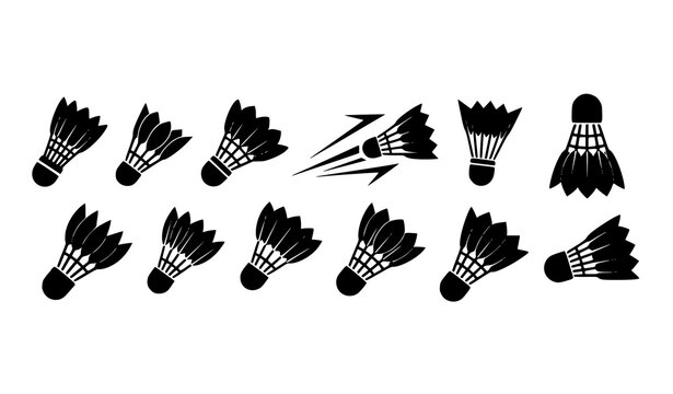Badminton shuttlecock silhouette icons vector collection with sports equipment designs isolated on white background