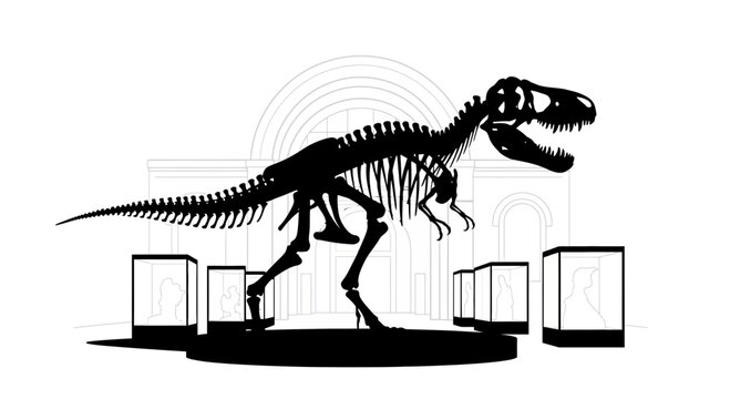 Dinosaur skeleton silhouette in museum exhibit