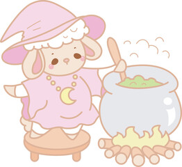 Naklejka premium Cute sheep hand drawn emotes halloween icon