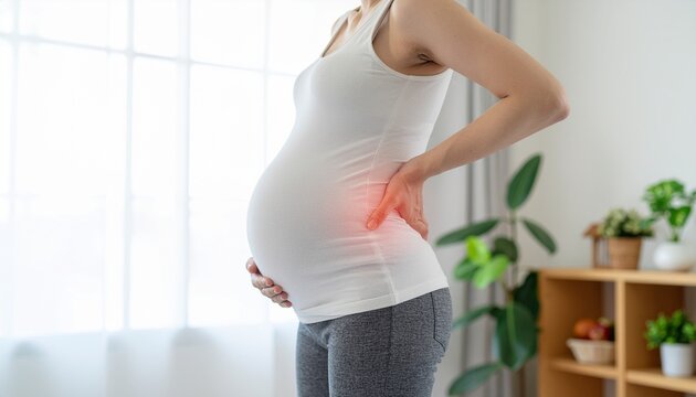 Pregnant Woman Suffering from Lower Back Pain and Spinal Strain