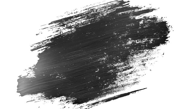 Black brush stroke artistic mark with transparent texture on white background