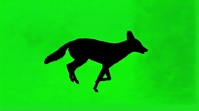 Video Silhouette of fox are running on the green screen background