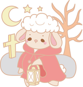 Cute sheep hand drawn emotes halloween icon