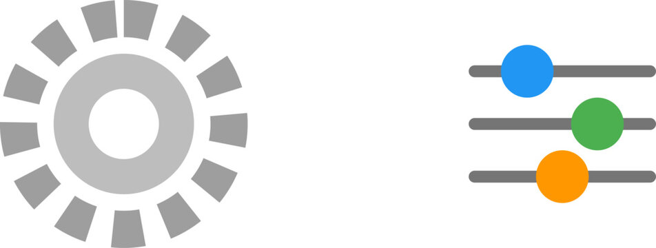 Minimalist flat design icons representing gear and adjustment sliders for system configuration user interface illustration